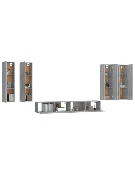 Set di Mobili Porta TV 6 pz Grigio Sonoma in Legno Multistrato