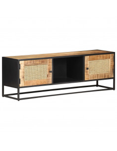Mobile Porta TV 120x30x40 cm in Legno di Mango Grezzo e Canna 2