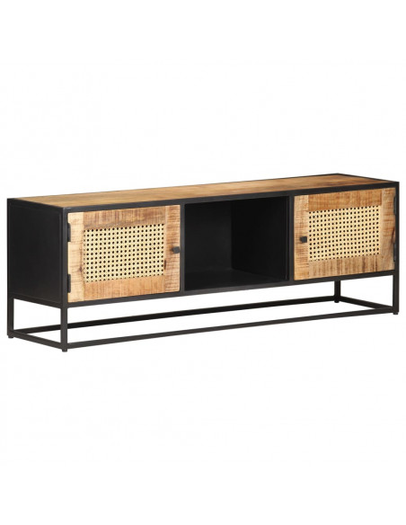 Mobile Porta TV 120x30x40 cm in Legno di Mango Grezzo e Canna
