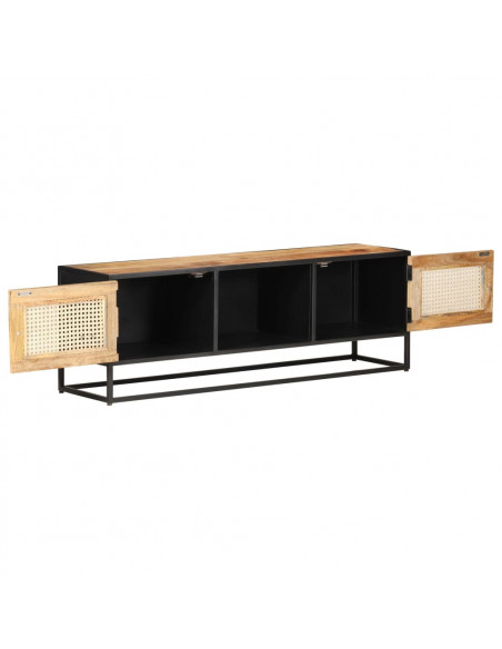 Mobile Porta TV 120x30x40 cm in Legno di Mango Grezzo e Canna