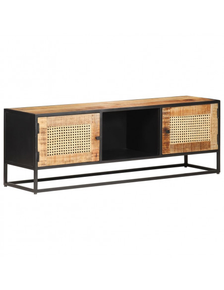 Mobile Porta TV 120x30x40 cm in Legno di Mango Grezzo e Canna