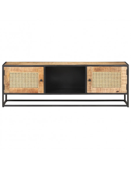 Mobile Porta TV 120x30x40 cm in Legno di Mango Grezzo e Canna