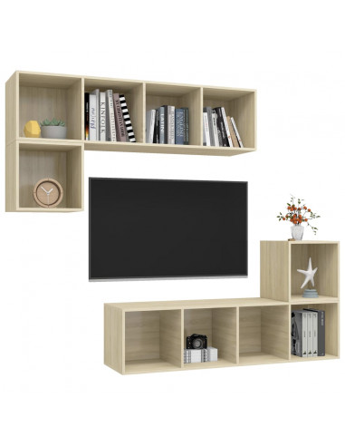 Set Porta TV 4 pz Rovere Sonoma in Truciolato
