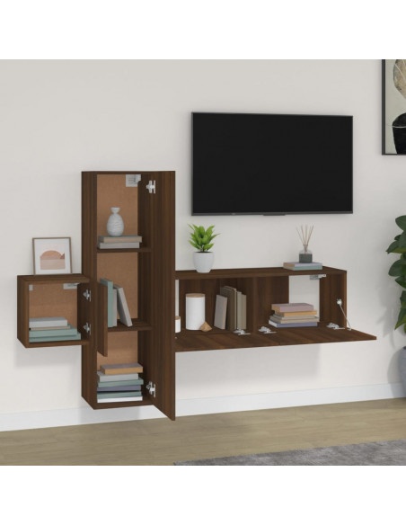 Set Mobili Porta TV 3 pz Rovere Marrone in Legno Multistrato
