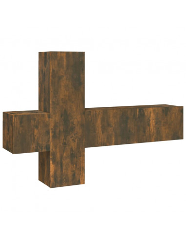 Set Mobili Porta TV 3 pz Rovere Fumo in Legno Multistrato