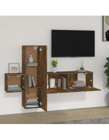 Set Mobili Porta TV 3 pz Rovere Fumo in Legno Multistrato