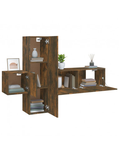 Set Mobili Porta TV 3 pz Rovere Fumo in Legno Multistrato