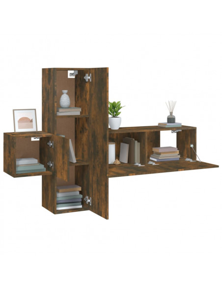 Set Mobili Porta TV 3 pz Rovere Fumo in Legno Multistrato