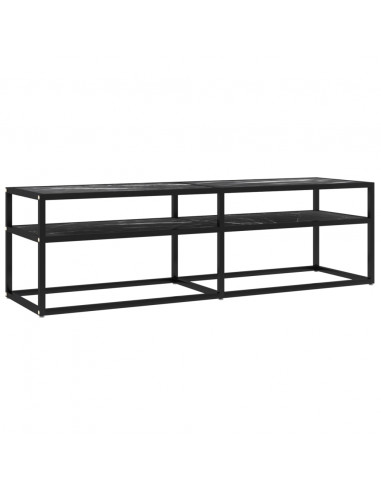 Mobile Porta TV Marmo Nero 140x40x40,5 cm in Vetro Temperato