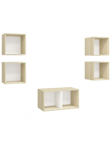 Set Porta TV 5 pz Bianco e Rovere Sonoma in Truciolato