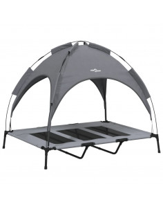 Lettino per Cani con Tetto Tessuto Oxford Antracite e Acciaio 2