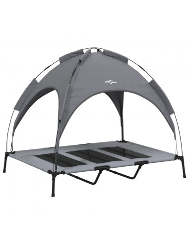 Lettino per Cani con Tetto Tessuto Oxford Antracite e Acciaio