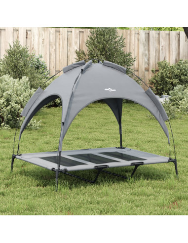 Lettino per Cani con Tetto Tessuto Oxford Antracite e Acciaio