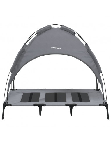 Lettino per Cani con Tetto Tessuto Oxford Antracite e Acciaio