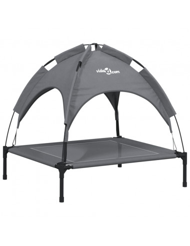 Lettino per Cani con Tetto Tessuto Oxford Antracite e Acciaio