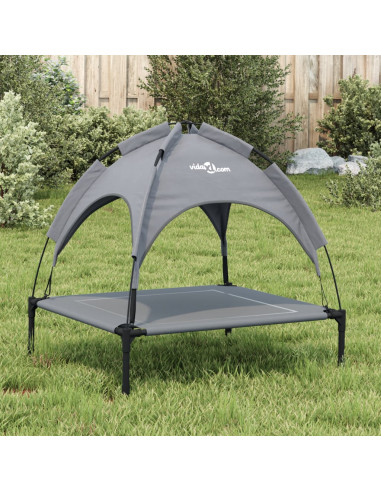 Lettino per Cani con Tetto Tessuto Oxford Antracite e Acciaio