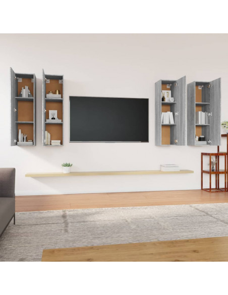 Mobili TV 4 pz Grigio Sonoma 30,5x30x110cm in Legno Multistrato
