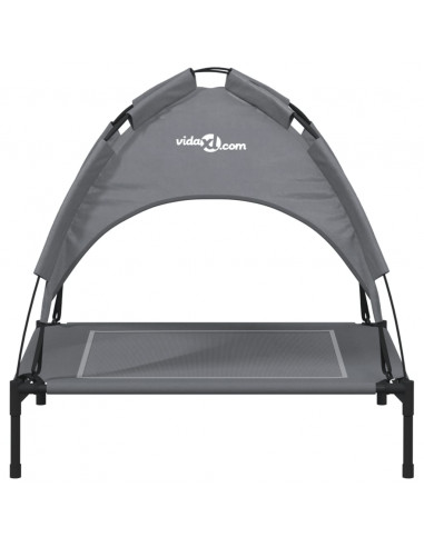 Lettino per Cani con Tetto Tessuto Oxford Antracite e Acciaio