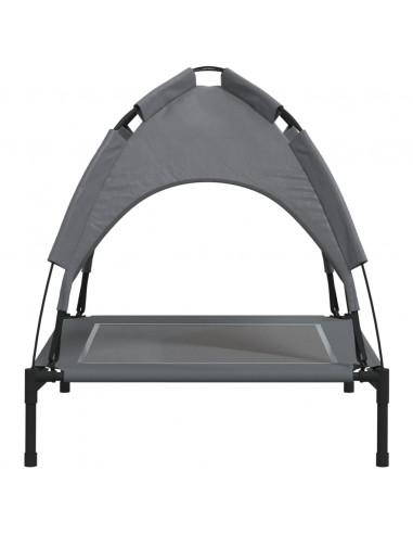 Lettino per Cani con Tetto Tessuto Oxford Antracite e Acciaio