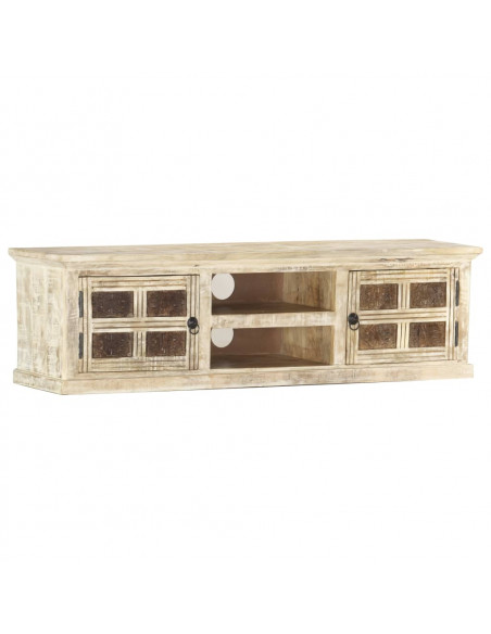 Mobile Porta TV Bianco 130x30x36 cm in Legno Massello di Mango