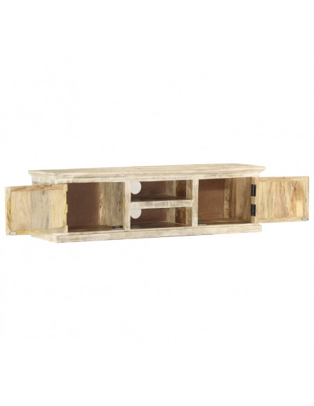 Mobile Porta TV Bianco 130x30x36 cm in Legno Massello di Mango