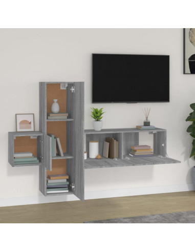 Set Mobili Porta TV 3 pz Grigio Sonoma in Legno Multistrato