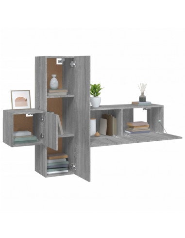 Set Mobili Porta TV 3 pz Grigio Sonoma in Legno Multistrato
