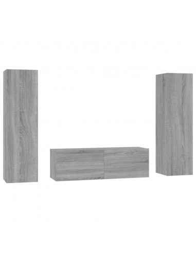 Set Mobili Porta TV 3 pz Grigio Sonoma in Legno Multistrato