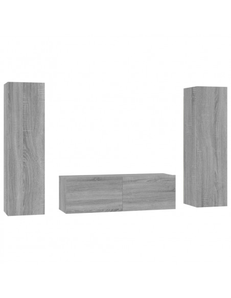 Set Mobili Porta TV 3 pz Grigio Sonoma in Legno Multistrato