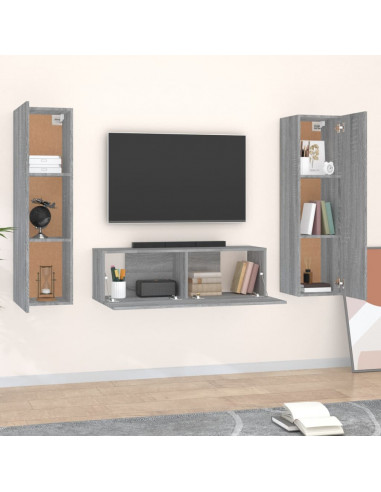 Set Mobili Porta TV 3 pz Grigio Sonoma in Legno Multistrato