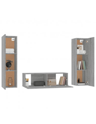 Set Mobili Porta TV 3 pz Grigio Sonoma in Legno Multistrato