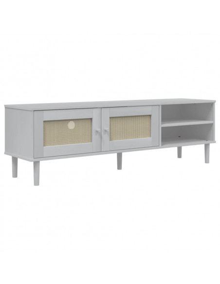 Mobile TV SENJA Aspetto Rattan Bianco 158x40x49 Massello Pino