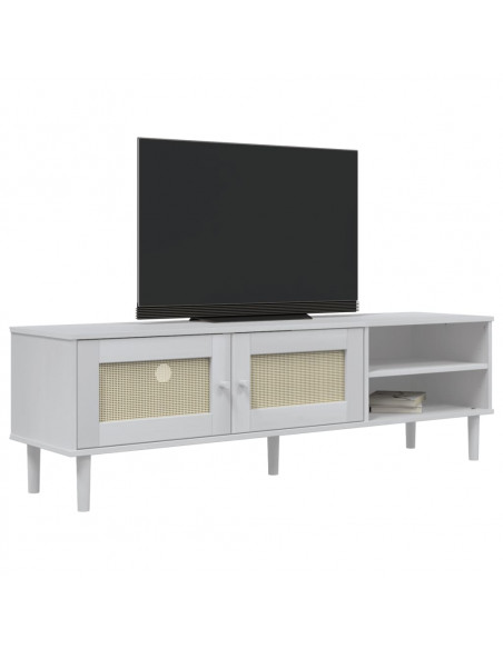 Mobile TV SENJA Aspetto Rattan Bianco 158x40x49 Massello Pino