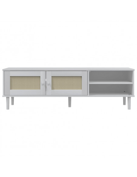 Mobile TV SENJA Aspetto Rattan Bianco 158x40x49 Massello Pino