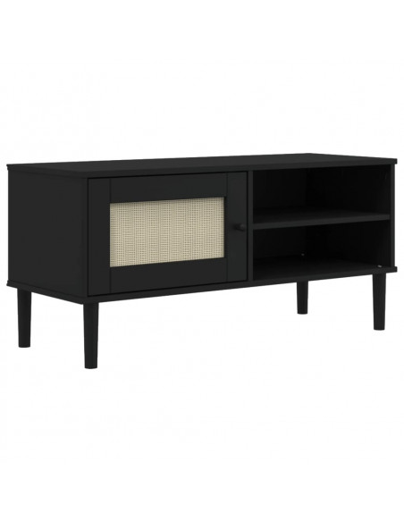 Mobile TV SENJA Aspetto Rattan Nero 106x40x49 cm Massello Pino