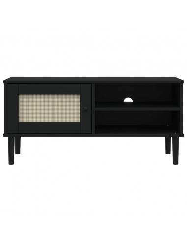 Mobile TV SENJA Aspetto Rattan Nero 106x40x49 cm Massello Pino