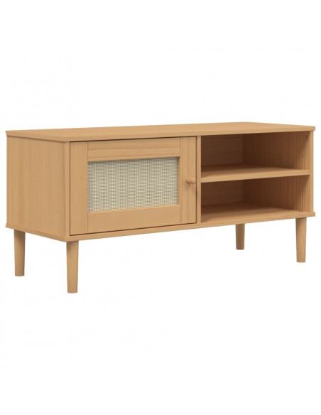 Mobile TV SENJA Aspetto Rattan Marrone 106x40x49 Massello Pino