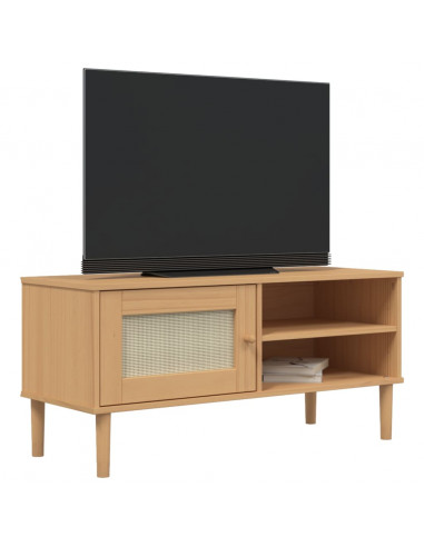 Mobile TV SENJA Aspetto Rattan Marrone 106x40x49 Massello Pino