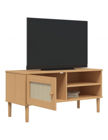 Mobile TV SENJA Aspetto Rattan Marrone 106x40x49 Massello Pino