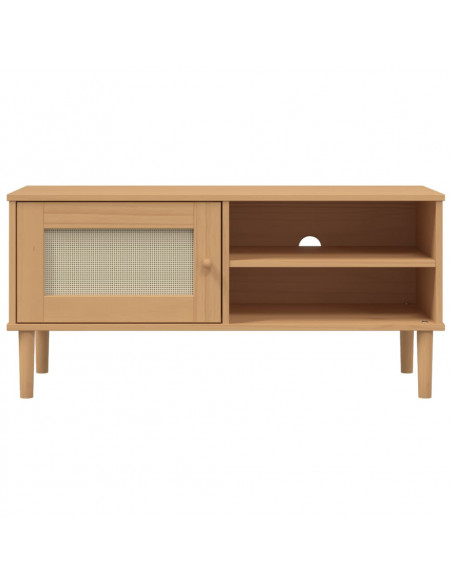 Mobile TV SENJA Aspetto Rattan Marrone 106x40x49 Massello Pino