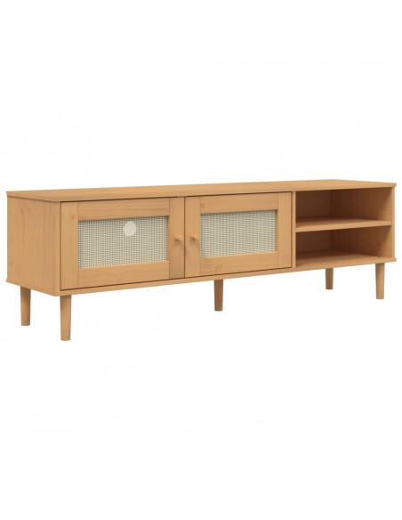 Mobile TV SENJA Aspetto Rattan Marrone 158x40x49 Massello Pino