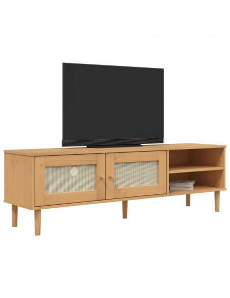 Mobile TV SENJA Aspetto Rattan Marrone 158x40x49 Massello Pino