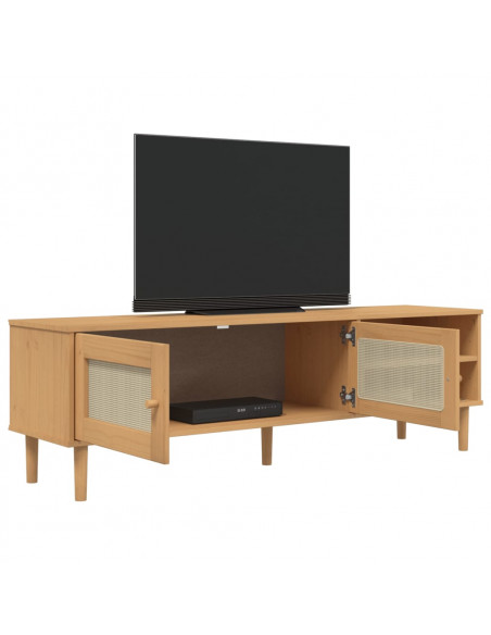 Mobile TV SENJA Aspetto Rattan Marrone 158x40x49 Massello Pino