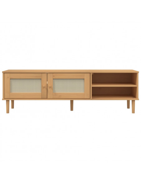 Mobile TV SENJA Aspetto Rattan Marrone 158x40x49 Massello Pino