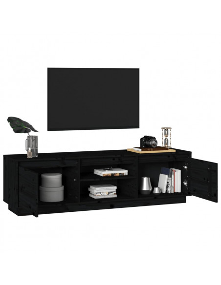 Mobile Porta TV Nero 140x35x40 cm in Legno Massello di Pino