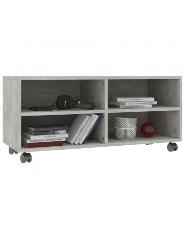 Mobile TV con Ruote Grigio Cemento 90x35x35 cm in Multistrato