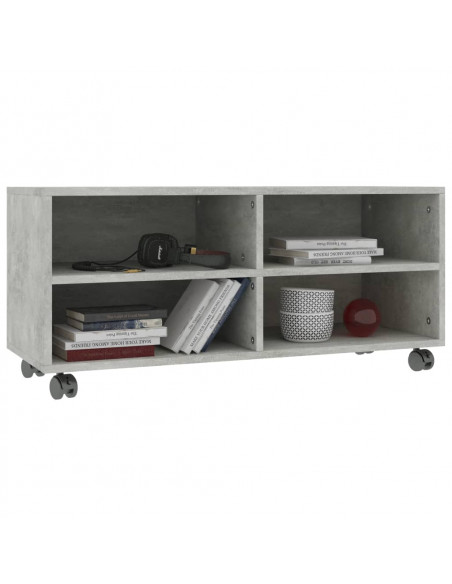 Mobile TV con Ruote Grigio Cemento 90x35x35 cm in Multistrato