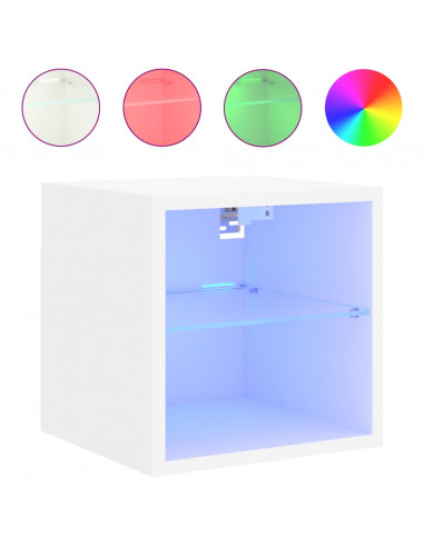 Mobili TV a Parete con Luci LED 2pz Bianchi 30x28,5x30 cm