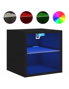 Mobili TV a Parete con Luci LED 2pz Neri 30x28,5x30 cm 2
