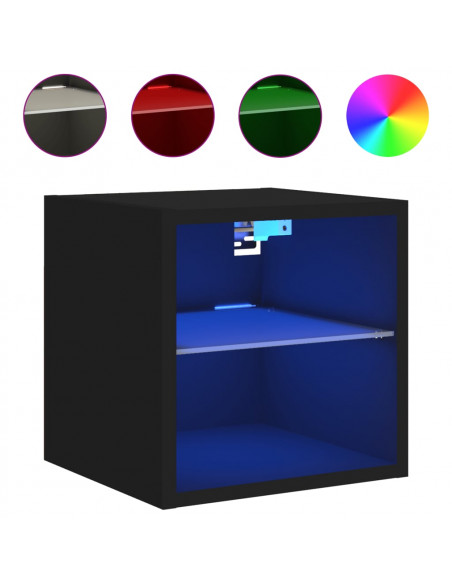 Mobili TV a Parete con Luci LED 2pz Neri 30x28,5x30 cm